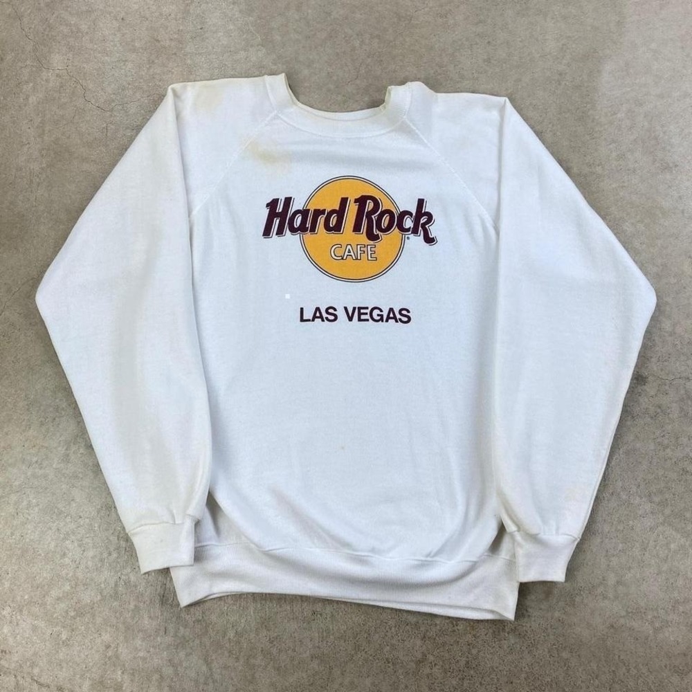 Vintage 80s White Hard Rock Cafe Sweatshirt Size XL White Las Vegas‎ Crewneck